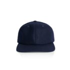 A plain navy blue baseball cap on a white background, viewed from the front.