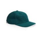 Green corduroy baseball cap with a curved brim on a white background.