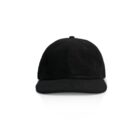 Front view of a plain black corduroy baseball cap on a white background.