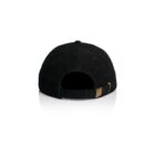 Black corduroy baseball cap shown from the back with an adjustable strap and buckle.