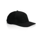 Black corduroy baseball cap on a white background with a slight reflection underneath.