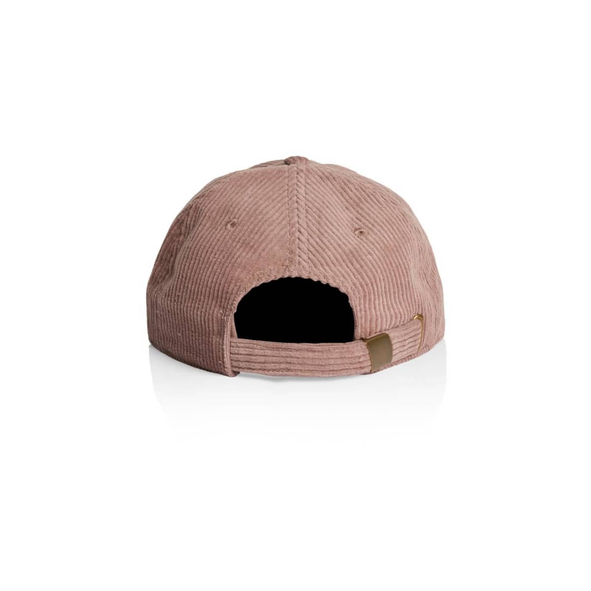Back view of a light brown corduroy baseball cap with an adjustable strap.