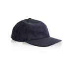 Dark blue corduroy baseball cap on a white background.