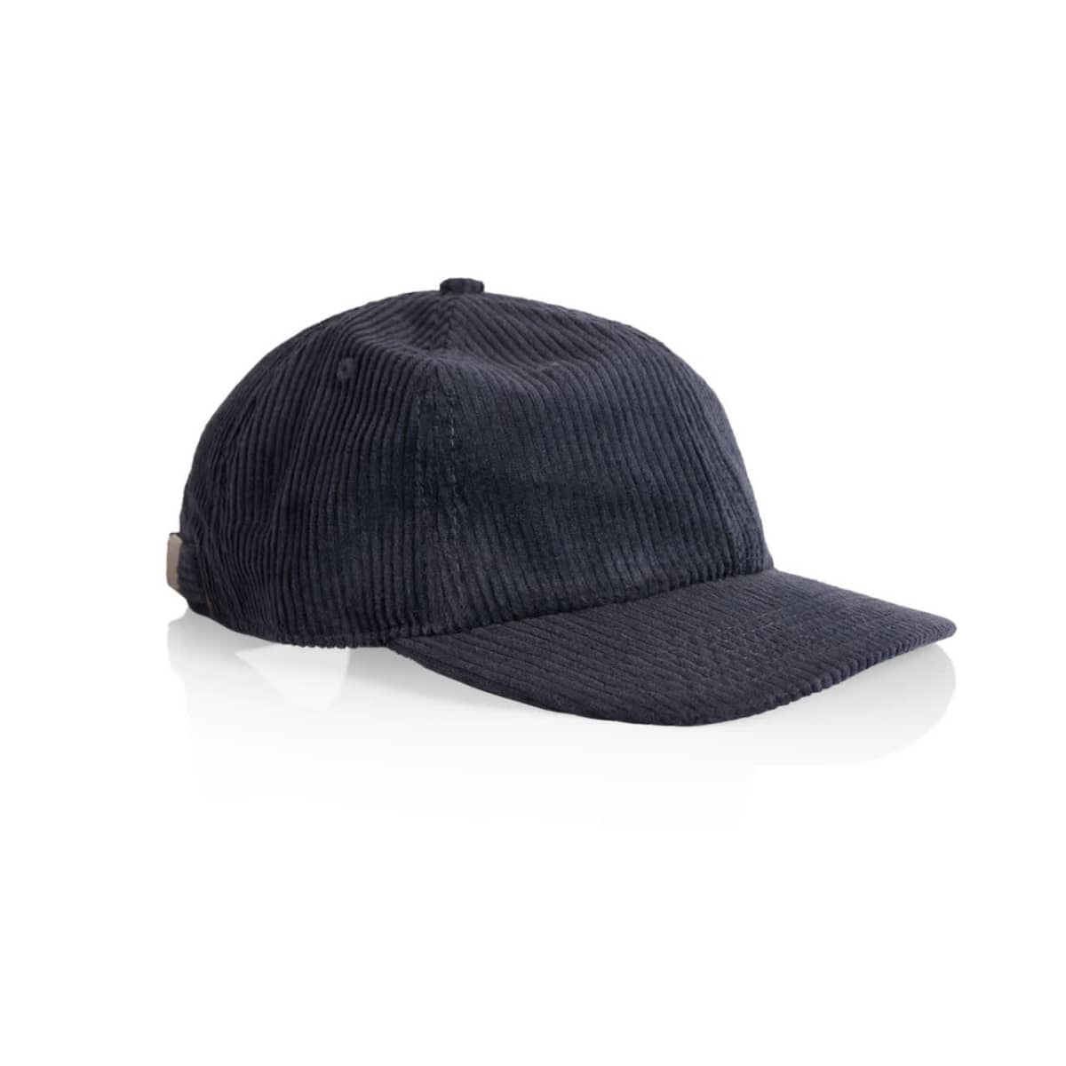 Dark blue corduroy baseball cap on a white background.