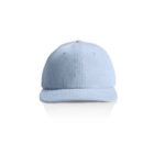 Light blue corduroy baseball cap on a white background, viewed from the front.