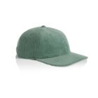 Green corduroy baseball cap with a curved brim on a white background.