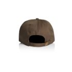 Brown baseball cap shown from the back with an adjustable strap and metal buckle.