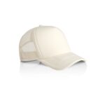Beige trucker hat with mesh back, shown on a white background.
