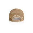 Tan mesh trucker hat shown from the back with an adjustable snapback closure.