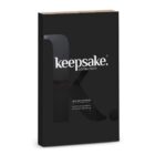 Black box with keepsake collection text in white and minimalist design.