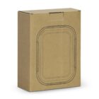 Brown cardboard box with a black outlined design on the front.