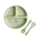 Light green divided plate with matching spoon and fork, branded HarryKid.