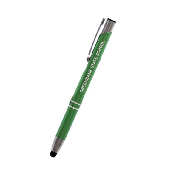 Green pen with GREENBANK STATE SCHOOL, silver accents, clip