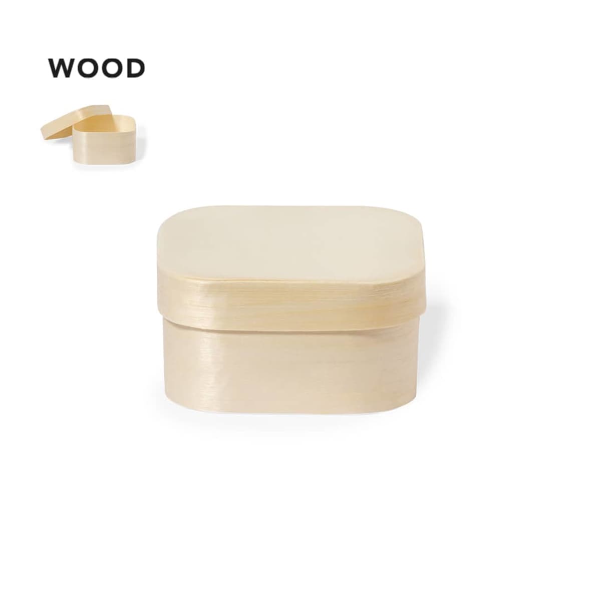 Wooden rectangular container with lid, small version shown in top left corner.