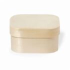 Light wooden bento box with a rounded rectangular shape.