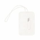 White rectangular luggage tag with name slot and string loop.