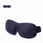 A black 3D contoured sleep mask with an elastic strap, isolated on a white background.