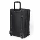 Black wheeled suitcase with a retractable handle.