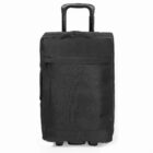 Black rolling suitcase with retractable handle on a white background.