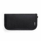 Black fabric wallet with a zipper, labeled RPET on the corner.