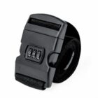 Black combination lock luggage strap against a white background.