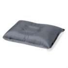 Gray inflatable travel pillow with a head indentation.