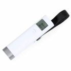 Digital luggage scale with a black strap and LCD screen.