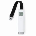 Digital luggage scale with a black strap and a small display screen.