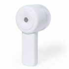 White wireless earbud standing upright on a white background.