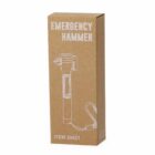 Box of an emergency hammer with a drawing and Emergency Hammer, Item 20421 text.