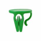 Green plastic bag carrier with an ergonomic handle design.