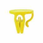 Yellow plastic food bag clip with a round top and hook design.