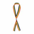 Rainbow ribbon band with a small metallic ring in the center.