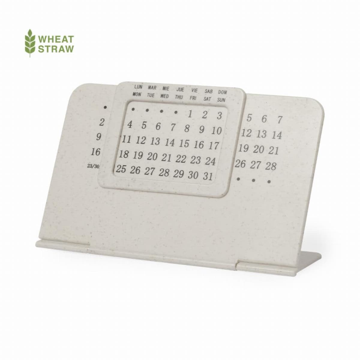 A minimalist desk calendar made from white wheat straw material.