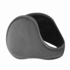 Gray earmuff with a curved design, made of soft fabric, shown on a white background.