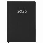 Black 2025 planner with silver numbers on the cover, shown closed and upright.