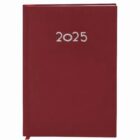 A red 2025 planner with silver embossed numbers on the cover.