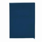 Plain, dark blue hardcover notebook with a small ribbon bookmark at the bottom right.