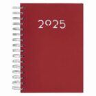 Red spiral-bound planner with 2025 in silver text on the cover.