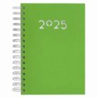 Green spiral-bound planner with 2025 in silver text on the cover.