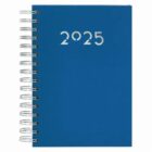 A blue spiral-bound planner with 2025 in silver on the cover.