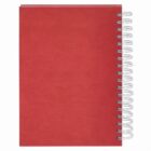 Red spiral-bound notebook with a plain cover, viewed from above on a white background.