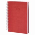 Red spiral-bound 2025 planner with embossed numbers on the cover.