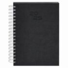 Black spiral-bound 2025 planner with embossed numbers on the front cover.