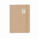 Tan 2025 planner with an elastic band, closed and laying flat on a white background.
