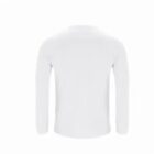 Back view of a plain white long-sleeve shirt on a white background.