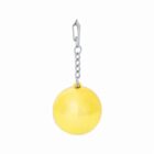 Silver keychain with a shiny, round yellow ball attached by a short chain.