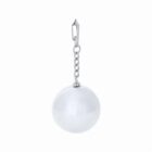 Silver chain earring with a single large white pearl dangle on a white background.