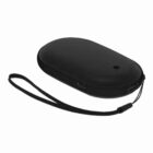Black oval-shaped portable hand warmer with a wrist strap and USB ports.