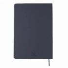 Closed black notebook with a ribbon bookmark, viewed from above on a white background.